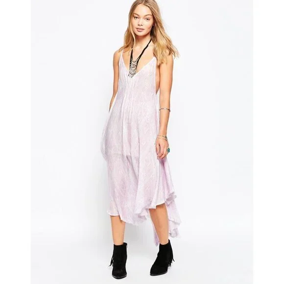Free People Lilac Flowy Asymmetrical Midi Slip Dress | Balletcore Boho Coquette - Picture 1 of 16